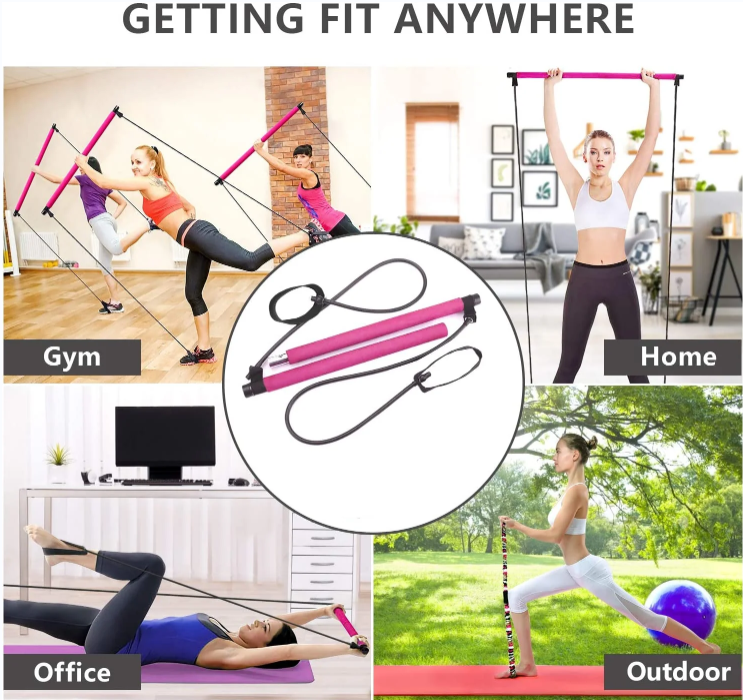 Trainieren Sie, wann immer Sie möchten. Leichtes, abnehmbares und einfach einzurichtendes Design.Dieser Pilates-Stick ist leicht zu verstauen und zu transportieren.Es kann zu Hause, im Fitnessstudio, im Park, im Garten oder in Ihrem Büro verwendet werden.Sie können es auch auf Reisen mitnehmen.